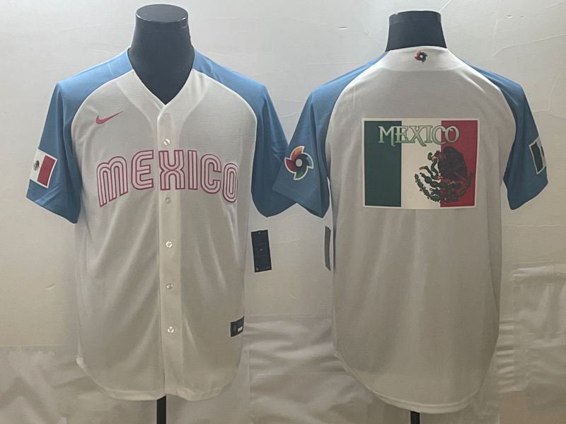 Men 2023 World Cub Mexico Blank White blue Nike MLB Jersey17